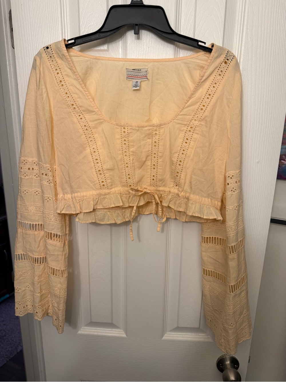 Kimchi Blue Peach Eyelet Cropped Tie-Front Top